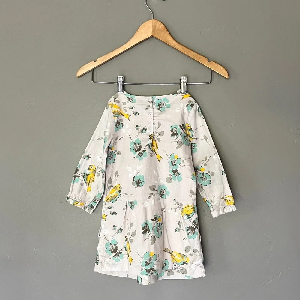 BabyGap Toddler 3 Years Floral Bird Drop Waist Long Sleeve Dress